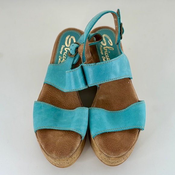 Sbicca Teal Leather Platform Sandals - Picture 2 of 4